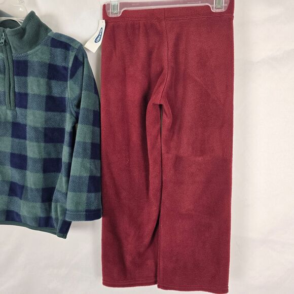 Old Navy Outfit Toddler 4T Blue Green Burgundy Fleece 1/3 Zip Top & 2 Pants NWT - Picture 12 of 16